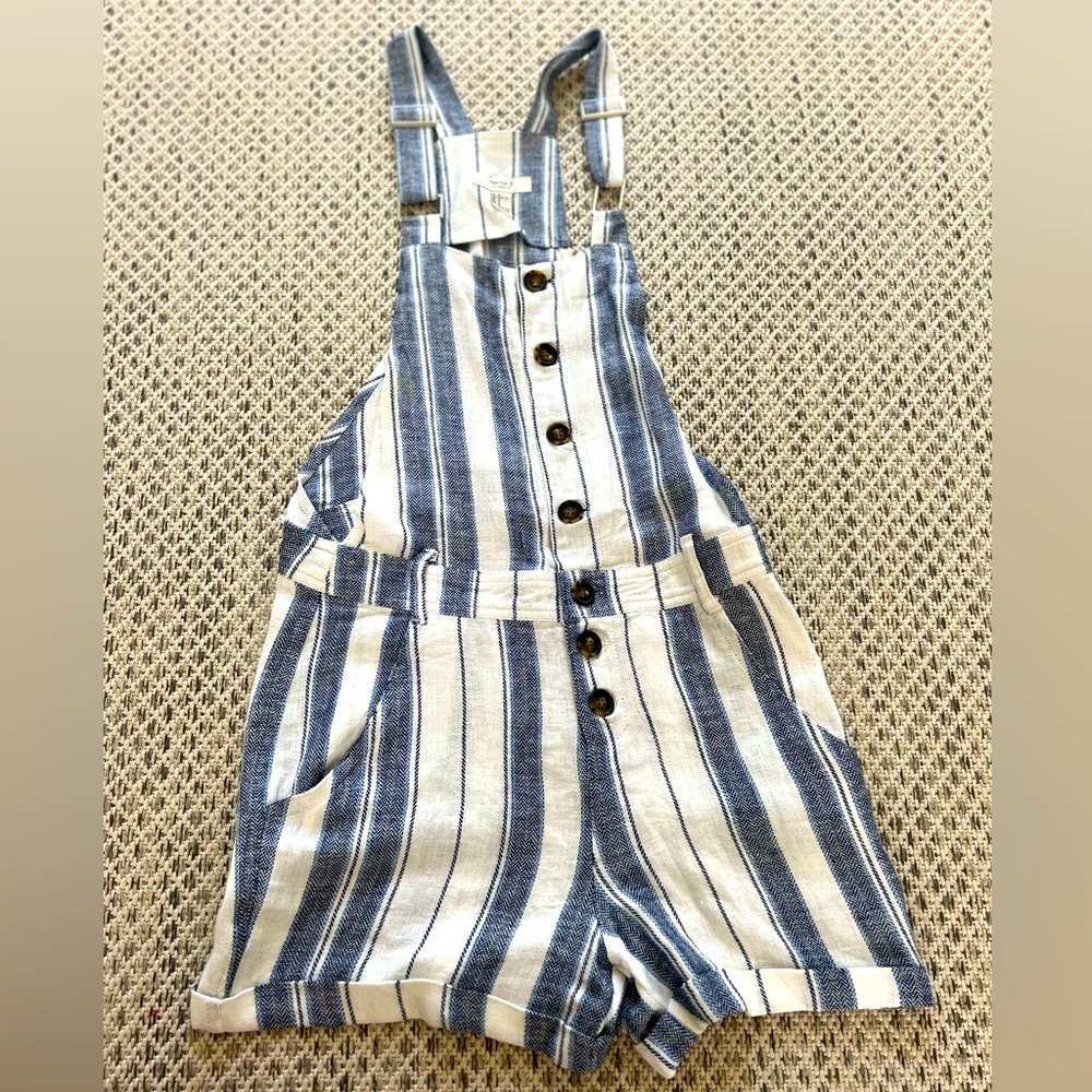 Forever 21 blue and white striped overalls.